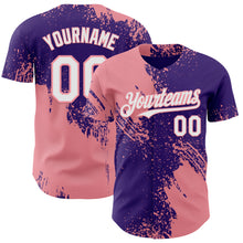 Charger l'image dans la galerie, Custom Purple White-Medium Pink Abstract Brush Stroke Authentic Baseball Jersey