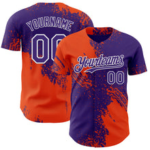 Load image into Gallery viewer, Custom Purple Orange-White Abstract Brush Stroke Authentic Baseball Jersey