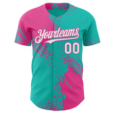 Load image into Gallery viewer, Custom Aqua White-Pink Abstract Brush Stroke Authentic Baseball Jersey