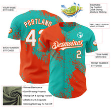 Load image into Gallery viewer, Custom Aqua White-Orange Abstract Brush Stroke Authentic Baseball Jersey
