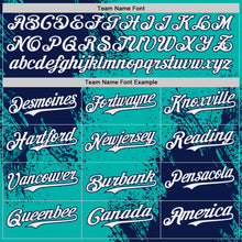 Load image into Gallery viewer, Custom Aqua White-Navy Abstract Brush Stroke Authentic Baseball Jersey