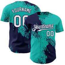 Load image into Gallery viewer, Custom Aqua White-Navy Abstract Brush Stroke Authentic Baseball Jersey