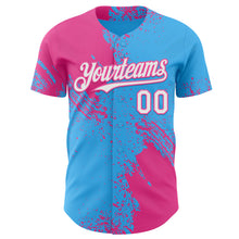 Charger l'image dans la galerie, Custom Sky Blue White-Pink Abstract Brush Stroke Authentic Baseball Jersey
