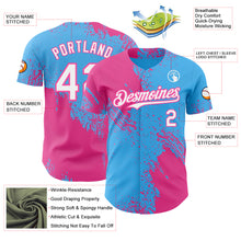 Charger l'image dans la galerie, Custom Sky Blue White-Pink Abstract Brush Stroke Authentic Baseball Jersey