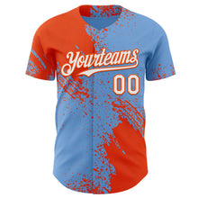 Load image into Gallery viewer, Custom Light Blue White-Orange Abstract Brush Stroke Authentic Baseball Jersey