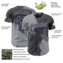 Load image into Gallery viewer, Custom Steel Gray Navy-Gray Abstract Brush Stroke Authentic Baseball Jersey