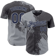 Load image into Gallery viewer, Custom Steel Gray Navy-Gray Abstract Brush Stroke Authentic Baseball Jersey
