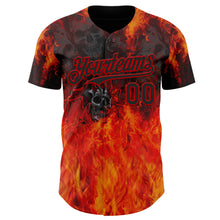 Charger l'image dans la galerie, Custom Black-Red Flames Skull Authentic Baseball Jersey