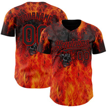 Charger l'image dans la galerie, Custom Black-Red Flames Skull Authentic Baseball Jersey