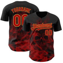 Laden Sie das Bild in den Galerie-Viewer, Custom Black Red-Old Gold Flames Skull Smoke Authentic Baseball Jersey