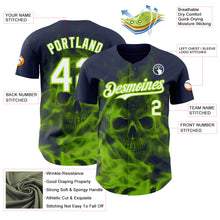Load image into Gallery viewer, Custom Navy White-Neon Green Flames Skull Smoke Authentic Baseball Jersey