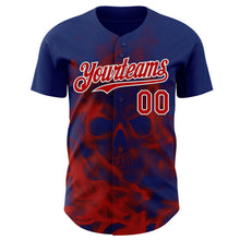 Laden Sie das Bild in den Galerie-Viewer, Custom Royal Red-White Flames Skull Smoke Authentic Baseball Jersey