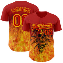 Charger l'image dans la galerie, Custom Red-Gold Flames Skull Authentic Baseball Jersey