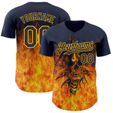 Load image into Gallery viewer, Custom Navy-Gold Flames Skull Authentic Baseball Jersey