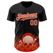 Load image into Gallery viewer, Custom Black Orange-White Skull Authentic Baseball Jersey
