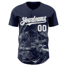 Load image into Gallery viewer, Custom Navy White-Gray Skull Authentic Baseball Jersey