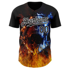 Charger l'image dans la galerie, Custom Black-White Flames Skull Authentic Baseball Jersey