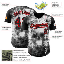 Load image into Gallery viewer, Custom Black White-Red Flames Skull Smoke Authentic Baseball Jersey