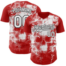Load image into Gallery viewer, Custom Red White-Black Flames Skull Smoke Authentic Baseball Jersey