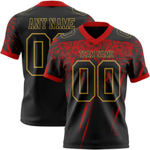 Laden Sie das Bild in den Galerie-Viewer, Custom Black Red-Old Gold Authentic Distressed Scratch Brush Stroke Football Jersey