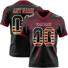 Laden Sie das Bild in den Galerie-Viewer, Custom Black Vintage USA Flag Crimson-Cream Authentic Distressed Scratch Brush Stroke Football Jersey