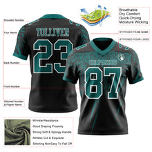 Laden Sie das Bild in den Galerie-Viewer, Custom Black Teal-White Authentic Distressed Scratch Brush Stroke Football Jersey