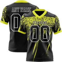 Load image into Gallery viewer, Custom Black Neon Yellow-White Authentic Distressed Scratch Brush Stroke Football Jersey