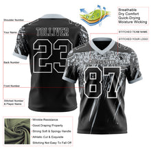 Laden Sie das Bild in den Galerie-Viewer, Custom Black Silver-White Authentic Distressed Scratch Brush Stroke Football Jersey