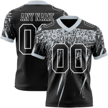 Laden Sie das Bild in den Galerie-Viewer, Custom Black Silver-White Authentic Distressed Scratch Brush Stroke Football Jersey