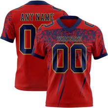 Load image into Gallery viewer, Custom Red Navy-Old Gold Authentic Distressed Scratch Brush Stroke Football Jersey