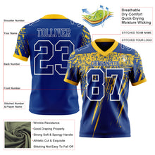 Laden Sie das Bild in den Galerie-Viewer, Custom Royal Yellow-White Authentic Distressed Scratch Brush Stroke Football Jersey