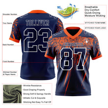 Laden Sie das Bild in den Galerie-Viewer, Custom Navy Orange-White Authentic Distressed Scratch Brush Stroke Football Jersey