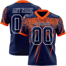 Laden Sie das Bild in den Galerie-Viewer, Custom Navy Orange-White Authentic Distressed Scratch Brush Stroke Football Jersey