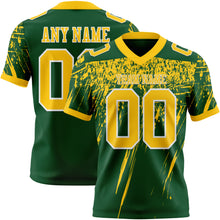 Laden Sie das Bild in den Galerie-Viewer, Custom Green Yellow-White Authentic Distressed Scratch Brush Stroke Football Jersey