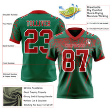 Load image into Gallery viewer, Custom Kelly Green Red-White Authentic Distressed Scratch Brush Stroke Football Jersey