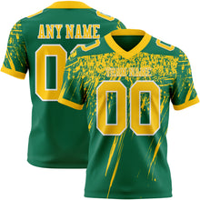 Laden Sie das Bild in den Galerie-Viewer, Custom Kelly Green Yellow-White Authentic Distressed Scratch Brush Stroke Football Jersey