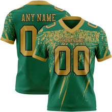 Load image into Gallery viewer, Custom Kelly Green Old Gold-Black Authentic Distressed Scratch Brush Stroke Football Jersey
