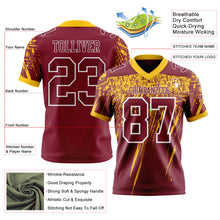 Load image into Gallery viewer, Custom Crimson Yellow-White Authentic Distressed Scratch Brush Stroke Football Jersey