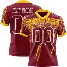 Load image into Gallery viewer, Custom Crimson Yellow-White Authentic Distressed Scratch Brush Stroke Football Jersey