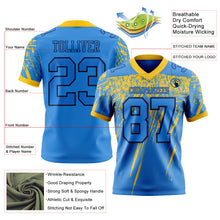 Laden Sie das Bild in den Galerie-Viewer, Custom Powder Blue Yellow-Navy Authentic Distressed Scratch Brush Stroke Football Jersey