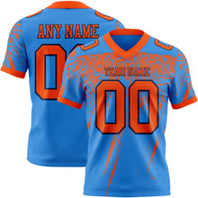 Laden Sie das Bild in den Galerie-Viewer, Custom Powder Blue Orange-Navy Authentic Distressed Scratch Brush Stroke Football Jersey
