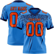 Load image into Gallery viewer, Custom Powder Blue Orange-Navy Authentic Distressed Scratch Brush Stroke Football Jersey