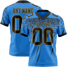 Load image into Gallery viewer, Custom Powder Blue Black-Old Gold Authentic Distressed Scratch Brush Stroke Football Jersey