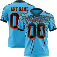 Загрузить изображение в средство просмотра галереи, Custom Sky Blue Black-Orange Authentic Distressed Scratch Brush Stroke Football Jersey