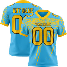Laden Sie das Bild in den Galerie-Viewer, Custom Sky Blue Yellow-Black Authentic Distressed Scratch Brush Stroke Football Jersey