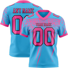 Laden Sie das Bild in den Galerie-Viewer, Custom Sky Blue Pink-Black Authentic Distressed Scratch Brush Stroke Football Jersey