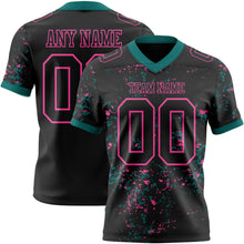 Laden Sie das Bild in den Galerie-Viewer, Custom Black Teal-Pink Authentic Abstract Shattered Paint Splatter Football Jersey