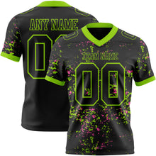 Laden Sie das Bild in den Galerie-Viewer, Custom Black Neon Green-Pink Authentic Abstract Shattered Paint Splatter Football Jersey
