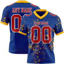 Charger l'image dans la galerie, Custom Royal Red Gold-White Authentic Abstract Shattered Paint Splatter Football Jersey