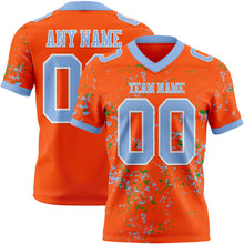 Load image into Gallery viewer, Custom Orange Light Blue Grass Green-White Authentic Abstract Shattered Paint Splatter Football Jersey